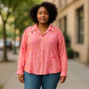 2 for/$25 Mary McFadden Sheer Floral Salmon Colored Blouse Plus Size 18W